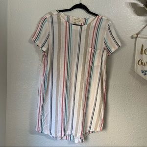 Cloth & Stone Linen Blend Multi Colored Striped Shift Dress